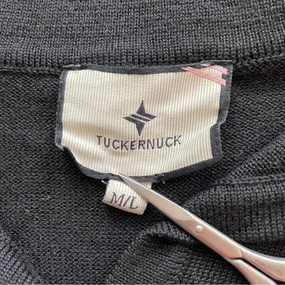 Tuckernuck Black Clayton Knit Polo M/L Collared Linen Tencel Button Down Preppy - Picture 6 of 10